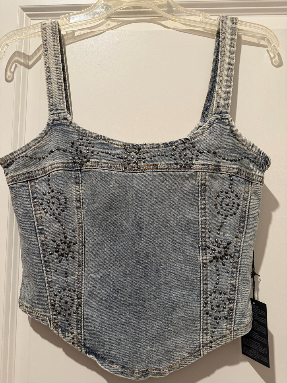 Forever 21 Light Blue Embellished Denim Corset Tank